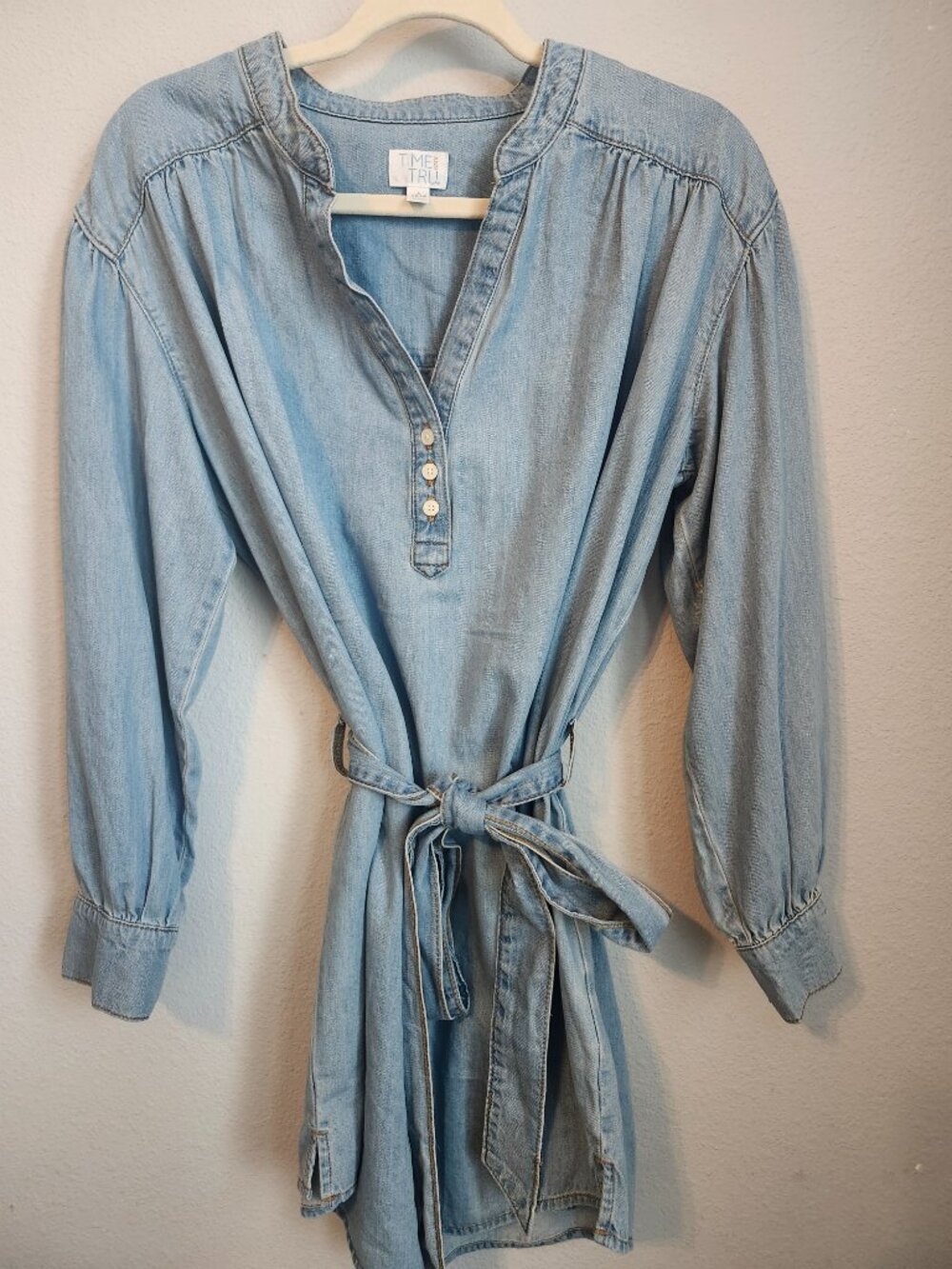 Time and Tru Chambray Denim Shirt Dress Belted Size L 12-14